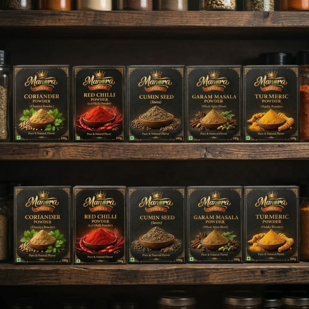 Elegant glass jars filled with various spices